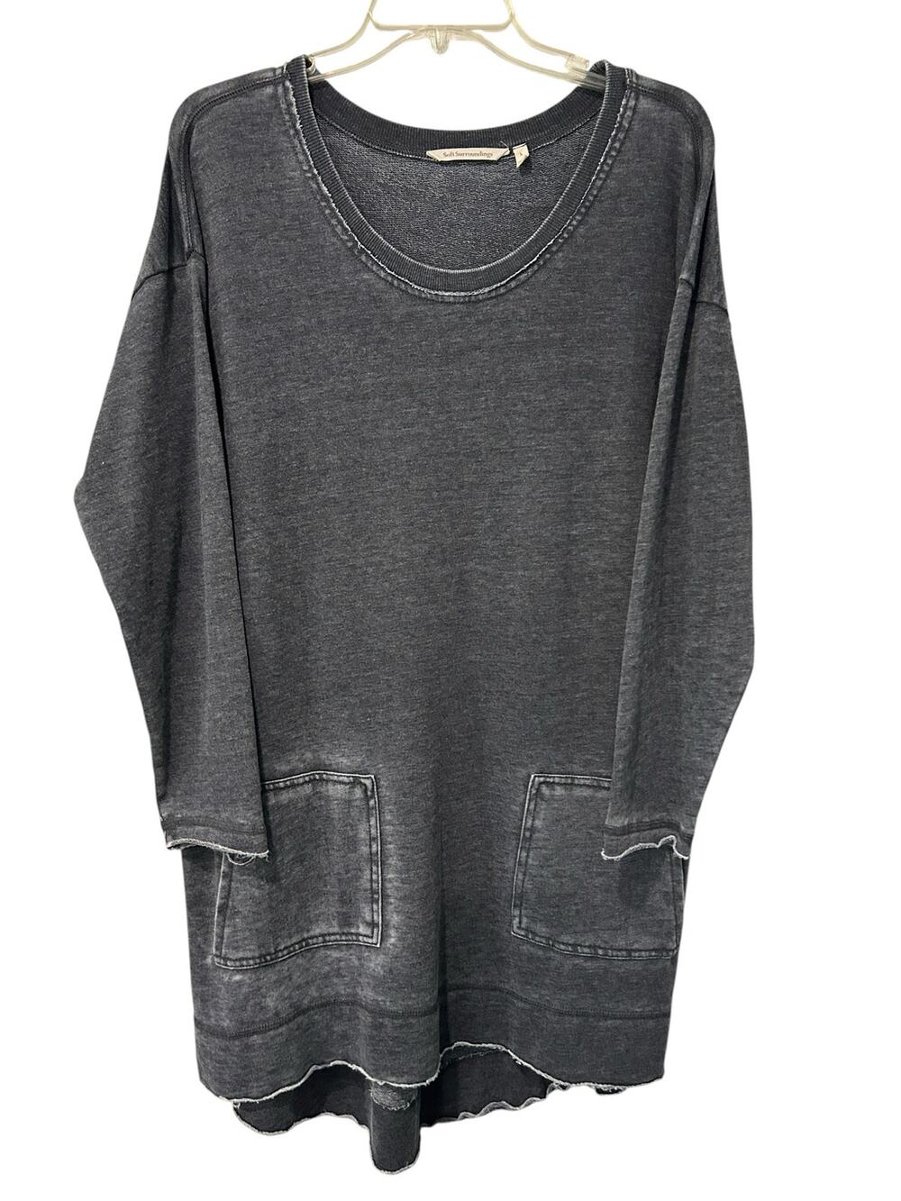 Soft Surroundings Oversized Tunic Top Lagenlook Mineral Wash Grunge Pockets LG